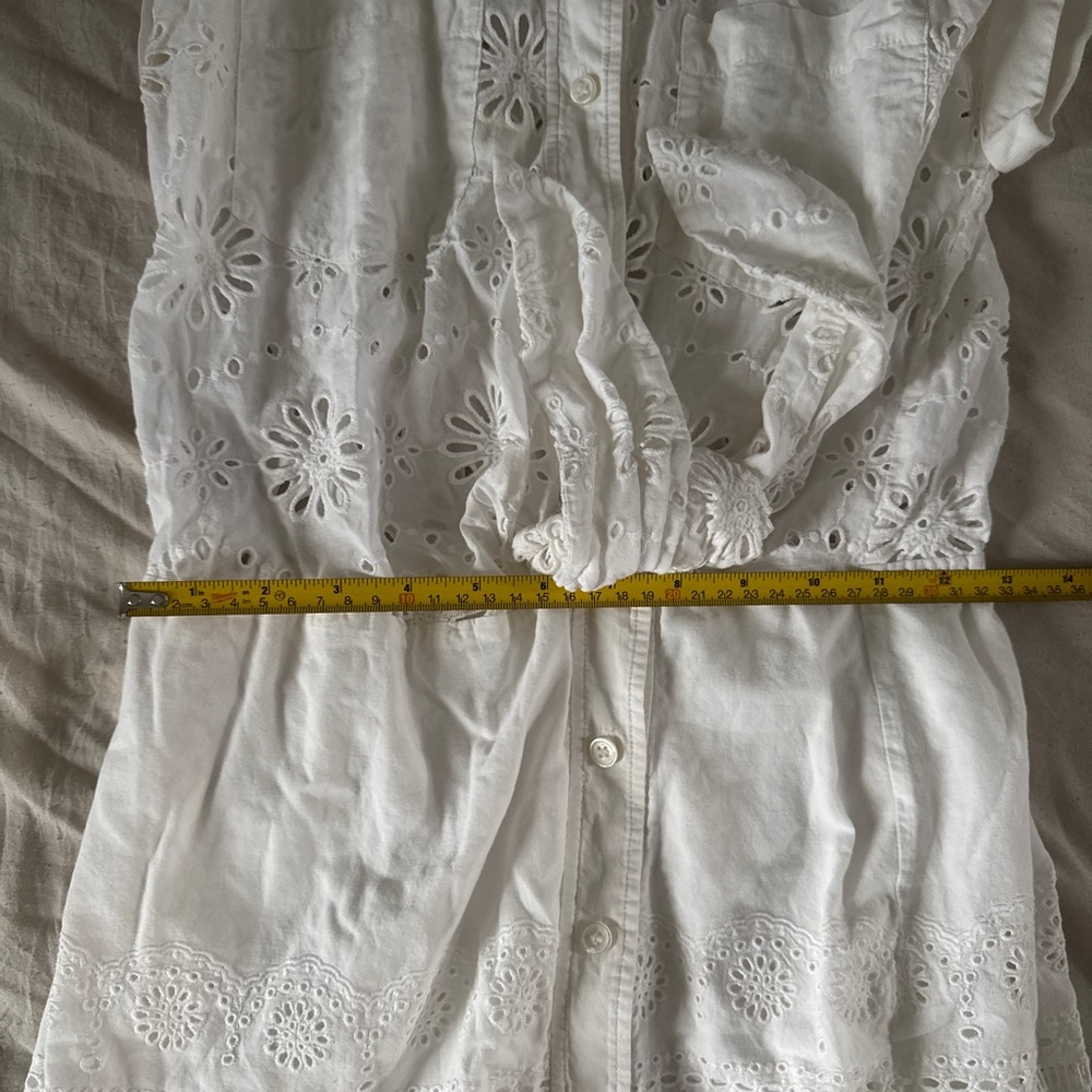 Veronica Beard Bettina White Eyelet Shirt Dress Mini Preppy Chic Size 0 - Picture 7 of 9